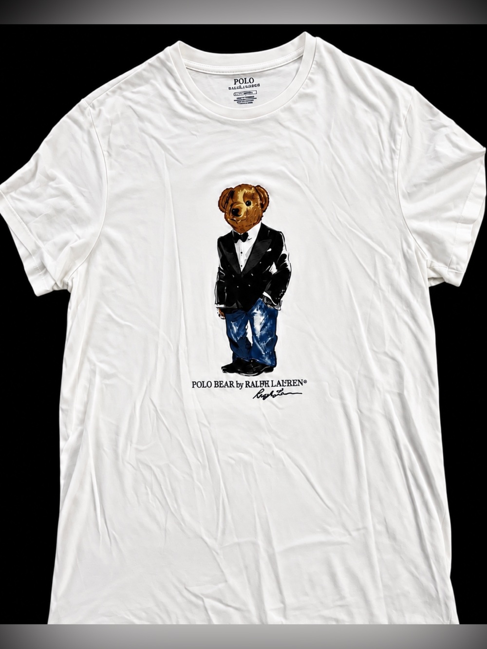 Polo by Ralph Lauren White Tee with Polo Bear in Black Jacket and Denim